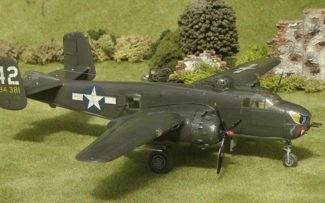 North American B-25H Mitchell 'Dog Daize' of the 82nd BS, 12th BG, December 1943, in 1/72nd scale. Kit is by Hasegawa.