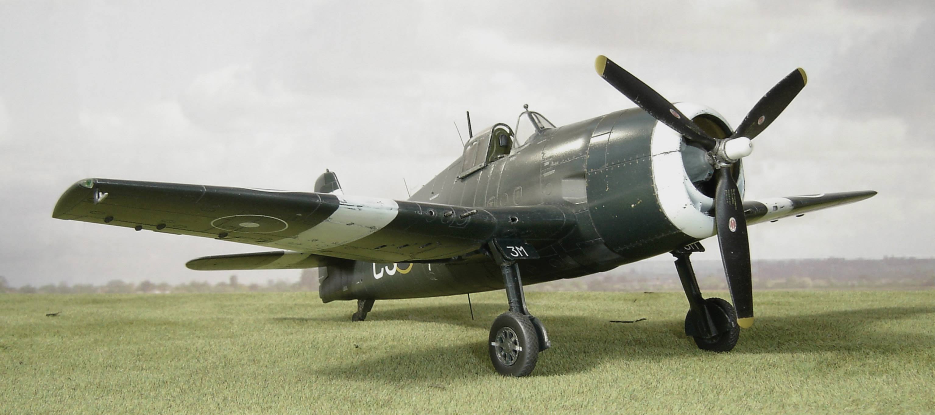 Grumman Hellcat Mk II JZ931 'C3-M' of 800 squadron, SEAC, at Trincomalee in October 1945. Kit is in 1/48th scale by Eduard.