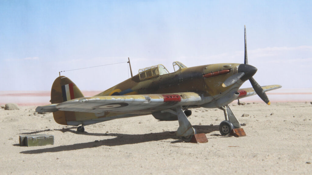 Airfix's 1/48 scale Hurricane MkI Trop... done as a machine from 73 Squadron, North Africa in 1942.