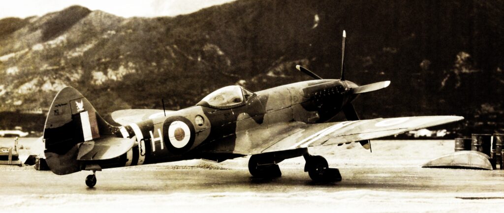 Supermarine Spitfire FR Mk XVIII of 28 Squadron based at Kai Tak, late 1950. Airfix 1/48th scale.